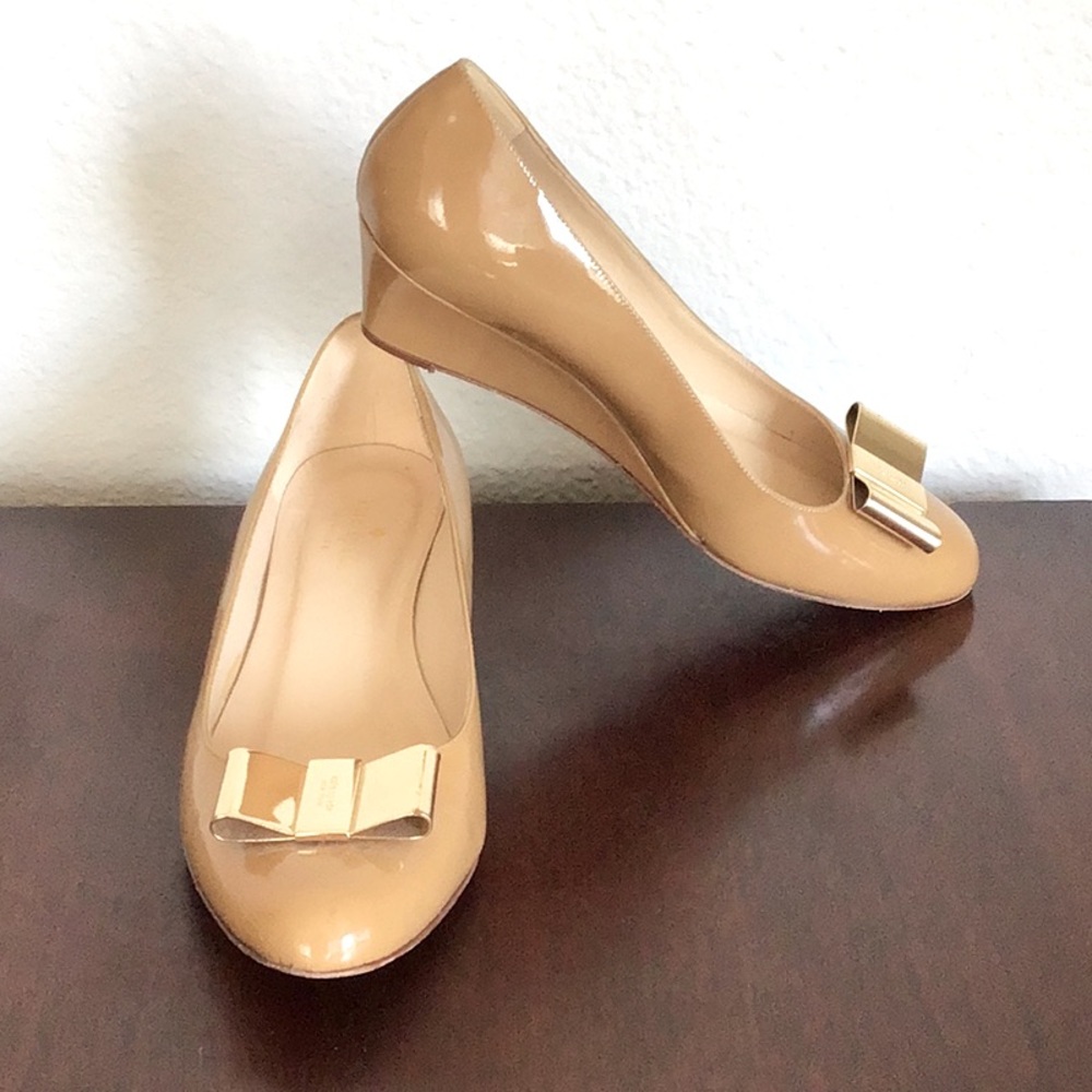 Kate Spade ROXANA Caramel Tan Patent Leather Wedge Shoes
